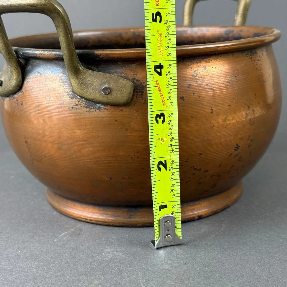 Copper Pot Cauldron Solid with Brass Handles 7